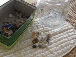 sensory play and loose parts play with rocks and shells