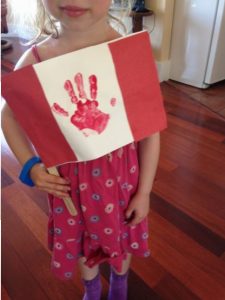 make a handprint flag for Canada Day craft