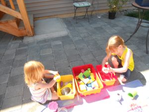 playing in soapy water