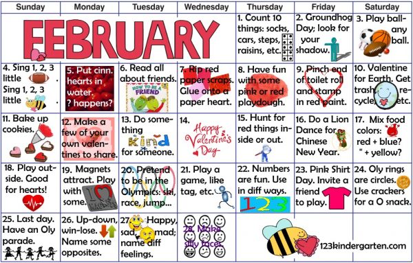 February play learn activities kids